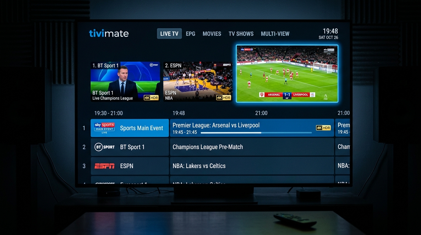 TiviMate Premium EPG and Multi-View on Firestick 4K Max showing live sports