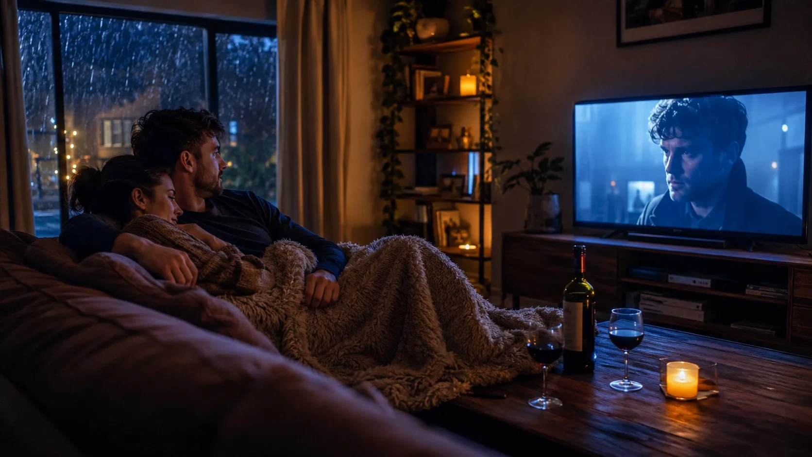 Couple streaming 4K movie night